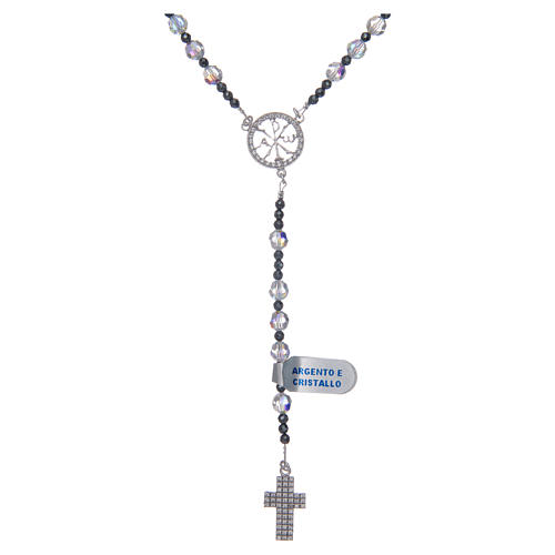 Rosary in 925 sterling silver and transparent shiny crystal 6 mm 1