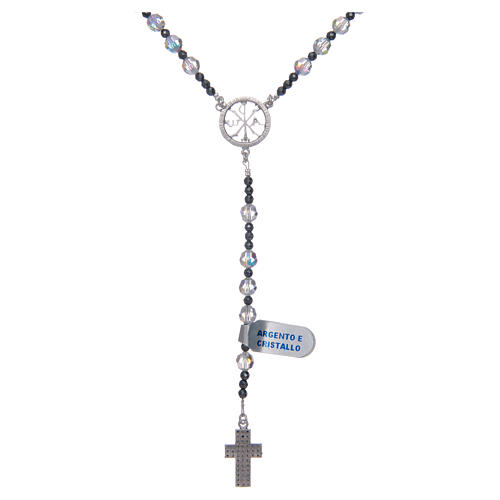 Rosary in 925 sterling silver and transparent shiny crystal 6 mm 2