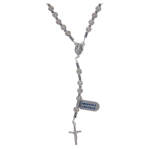 Rosary in 925 sterling silver and strassball pearls 6 mm 1