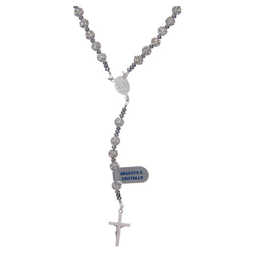 Rosary in 925 sterling silver and strassball pearls 6 mm 2