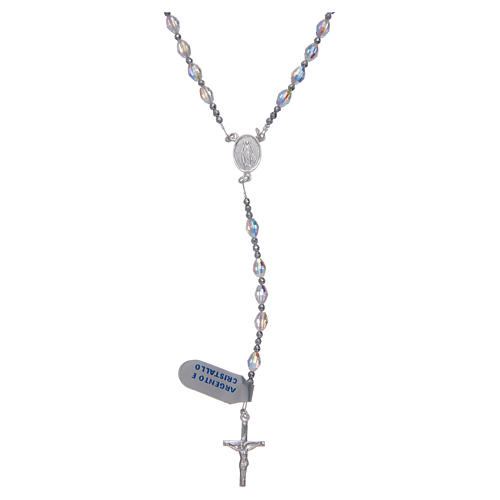 Rosary in 925 sterling silver with transparent strass beads sized 6x4 mm 1