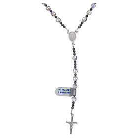 Rosary in 925 sterling silver with transparent black strass beads sized 6 mm