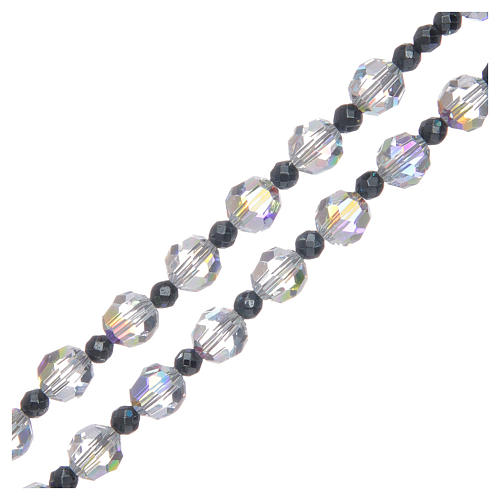 Terço prata 925 strass transparente preto 6 mm 3