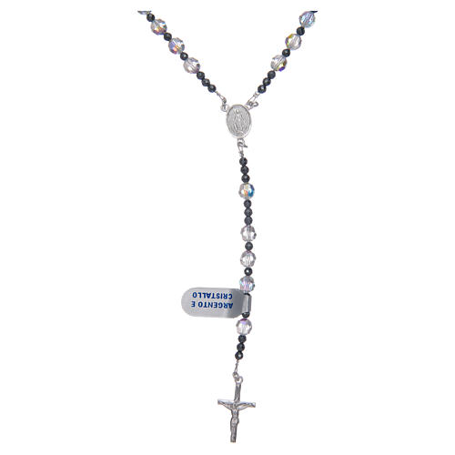 Rosary in 925 sterling silver with transparent black strass beads sized 6 mm 1