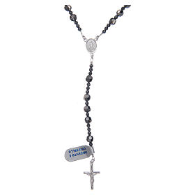 Rosary in 925 sterling silver with iridescent black strass beads sized 6 mm