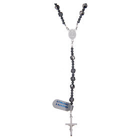 Rosary in 925 sterling silver with iridescent black strass beads sized 6 mm