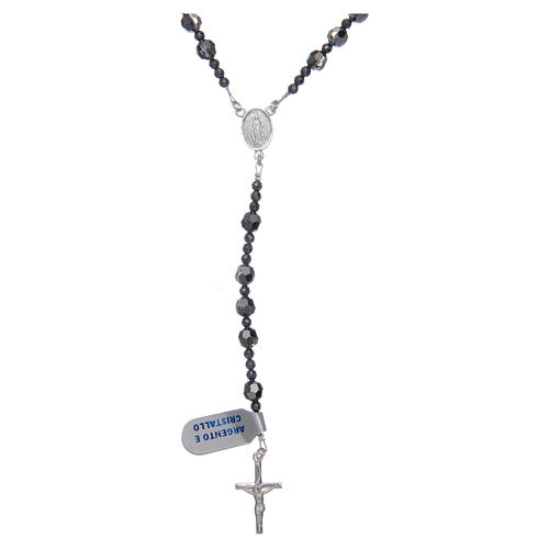 Rosary in 925 sterling silver with iridescent black strass beads sized 6 mm 1