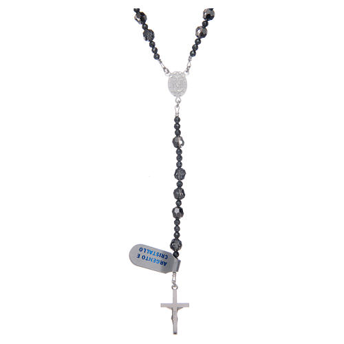 Rosary in 925 sterling silver with iridescent black strass beads sized 6 mm 2
