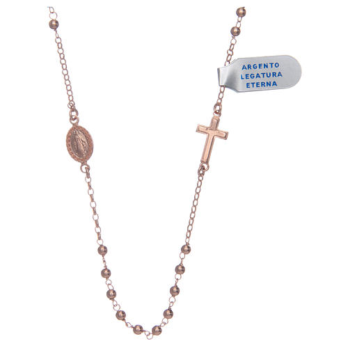 Rosary necklace in 925 sterling silver, rosè with shiny smooth grains 1