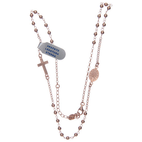 Rosary necklace in 925 sterling silver, rosè with shiny smooth grains 3