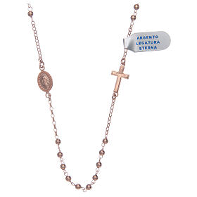 Rosary necklace in 925 sterling silver, rosè with shiny smooth grains