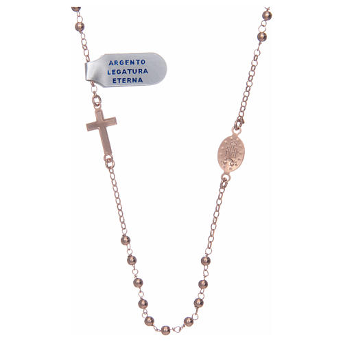 Rosary necklace in 925 sterling silver, rosè with shiny smooth grains 2