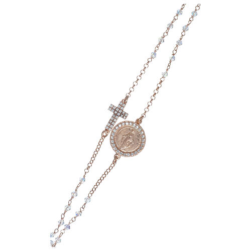 Collana rosario argento 925 rosé con strass trasparenti 3