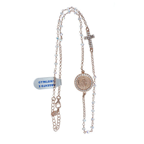 Collana rosario argento 925 rosé con strass trasparenti 4