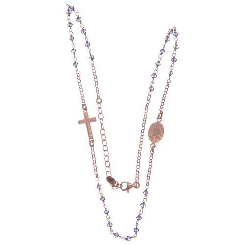 Rosary choker in 925 sterling silver rosè with purple strass beads 3