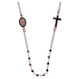 Rosary necklace in 925 sterling silver with black strass grains
