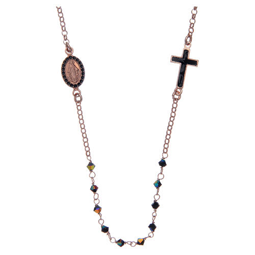 Rosary necklace in 925 sterling silver with black strass grains 1