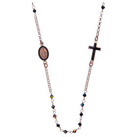 Rosary necklace in 925 sterling silver with black strass grains
