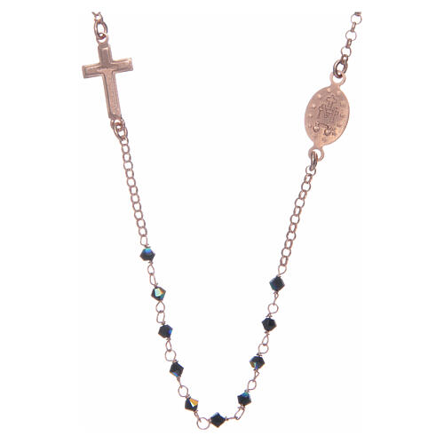 Rosary necklace in 925 sterling silver with black strass grains 2