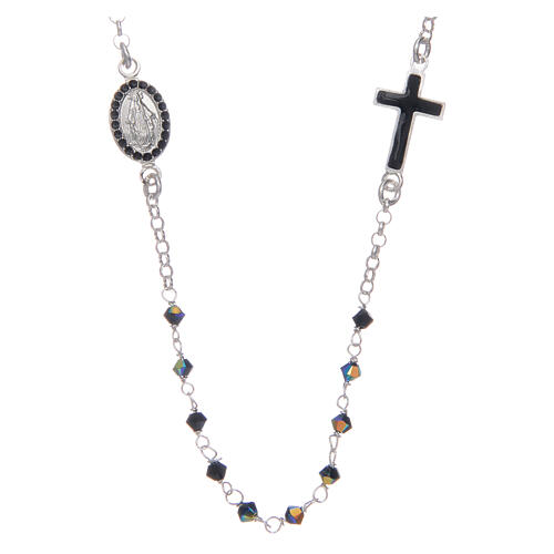 Rosary necklace for men in 925 sterling silver with black strass grains 1