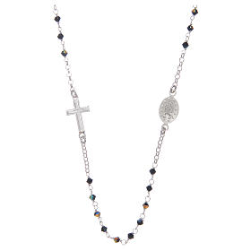 Rosary necklace for men in 925 sterling silver with black strass grains