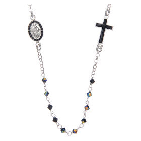 Rosary necklace for men in 925 sterling silver with black strass grains