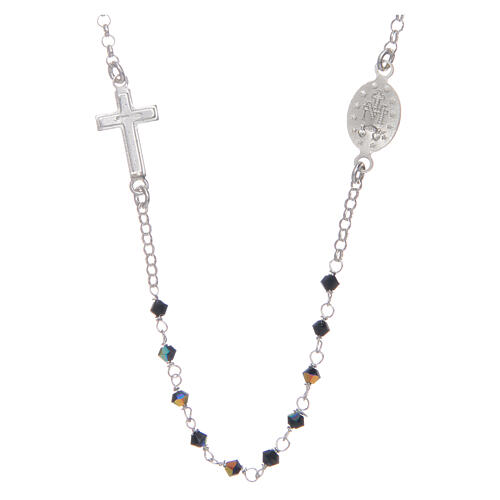 Rosary necklace for men in 925 sterling silver with black strass grains 2