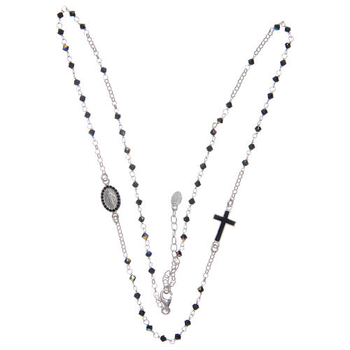Rosary necklace for men in 925 sterling silver with black strass grains 3