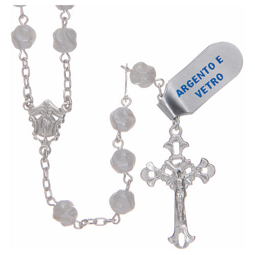 Rosary in 925 sterling silver with white glass grains 1