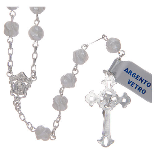 Rosary in 925 sterling silver with white glass grains 2