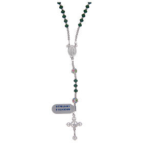 Rosary necklace cable structure in 925 sterling silver and green crystal