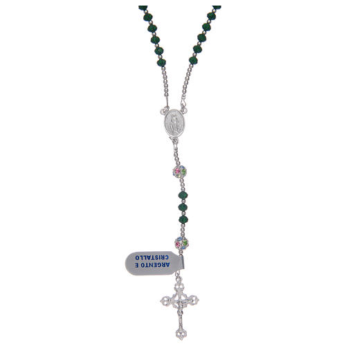 Rosary necklace cable structure in 925 sterling silver and green crystal 1