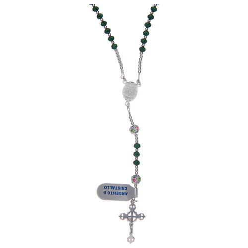 Rosary necklace cable structure in 925 sterling silver and green crystal 2