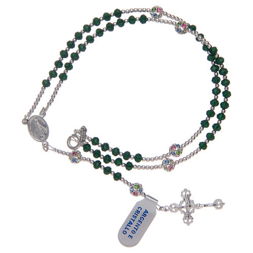 Rosary necklace cable structure in 925 sterling silver and green crystal 3