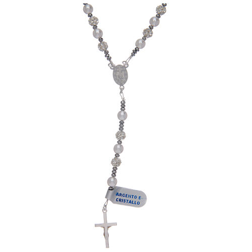 Rosary in 925 sterling silver with strassballs and pearls 2