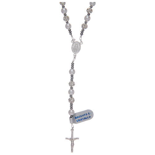 Rosary in 925 sterling silver with strassballs and pearls 1