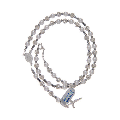 Rosary in 925 sterling silver with strassballs and pearls 3