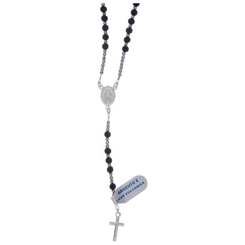 Rosary in 925 sterling silver with volcanic lava grains sized 4 mm 1
