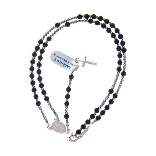 Rosary in 925 sterling silver with volcanic lava grains sized 4 mm 3