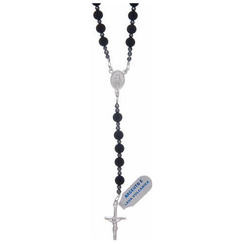 Rosary in 925 sterling silver with 6 mm volcanic lava grains 1