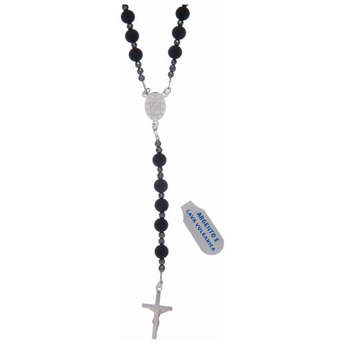 Rosary in 925 sterling silver with 6 mm volcanic lava grains 2