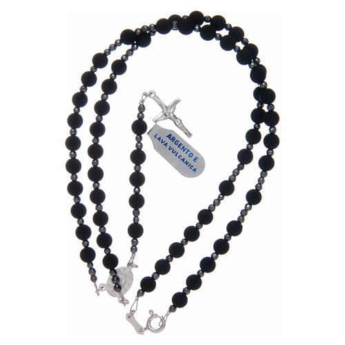 Rosary in 925 sterling silver with 6 mm volcanic lava grains 3