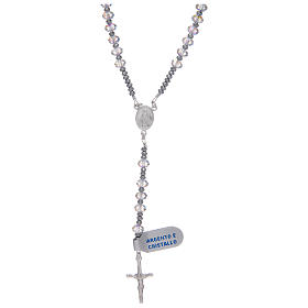 Rosary in 925 sterling silver with shiny transparent strass beads