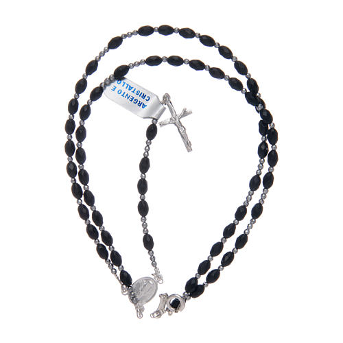 Rosario con grani ovali di colore nero in argento 925 3
