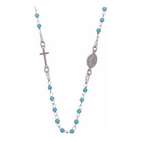 Rosenkranz Halskette aus 925er Silber mit azurblauen Perlen, 4 mm