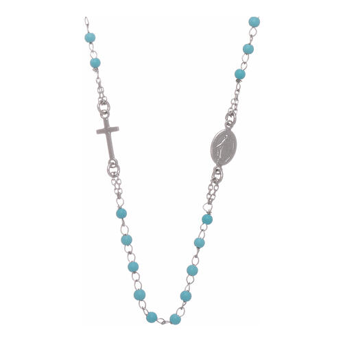 Rosenkranz Halskette aus 925er Silber mit azurblauen Perlen, 4 mm 1
