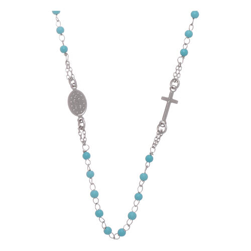 Rosenkranz Halskette aus 925er Silber mit azurblauen Perlen, 4 mm 2