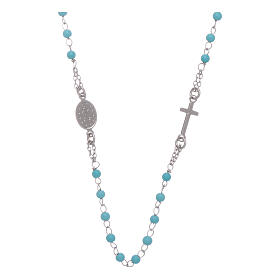Rosary choker with light blue spheres 4 mm and silver chain