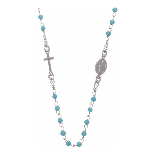 Rosary choker with light blue spheres 4 mm and silver chain 1