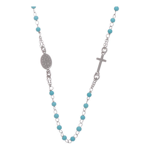 Rosary choker with light blue spheres 4 mm and silver chain 2